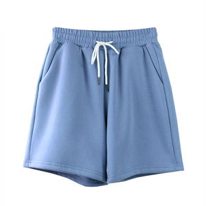 Shorts décontractés pour femmes en molleton de coton, coupe ample, taille haute, avec cordon de serrage et poches, couleur unie, personnalisables OEM ODM - Product Image 4