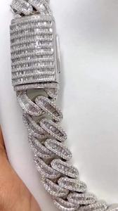 Collar de Cadena Cubana de Plata 925 con Moissanita y Baño de Rodio, Joyería Hip Hop Bling Estilo Rey para Raperos - Product Image 2