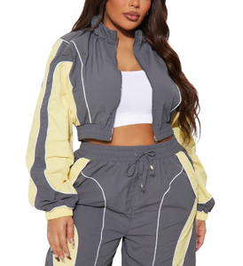 Women's Winter Color Blocking Hooded Windbreaker Tracksuit Set Full Sleeve Drawstring Closure Breathable Lightweight Casual - Product Image 6