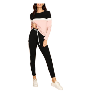 Ensemble de survêtement personnalisé pour femme noir et rose, comprenant un sweat à capuche court et un pantalon de jogging, tenue de sport décontractée deux pièces - Product Image 2