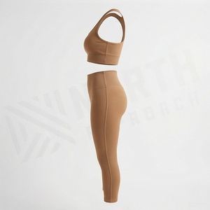 Conjunto de yoga acanalado de cintura alta para mujer: sujetador deportivo tipo racerback y leggings, conjunto de gimnasio de 2 piezas - Product Image 3