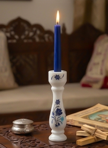 Portavelas Cilíndrico Blanco de Mármol Makrana con Incrustaciones, 5 Pulgadas, Arte Mughal, Piedra Azul, Decoración para el Hogar, Hecho a Mano, Navidad, Sigma Exports - Product Image 3