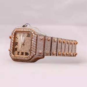 Reloj de Lujo con Incrustaciones de Moissanita Estilo Hip Hop, Unisex, de Cuarzo, con Números Romanos, Analógico, con Diamantes - Product Image 4