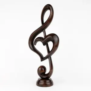 Ornement musical abstrait sculpté dans du bois foncé, avec un motif de cœur et de note entrelacés, pour la décoration esthétique d'un studio à domicile. - Product Image 4