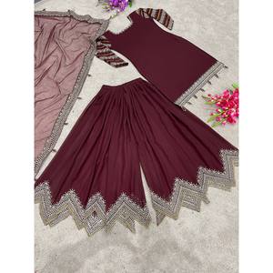 Conjuntos modestos de bordado pesado de diseñador Nueva ropa de fiesta Sharara Palzo con aspecto elegante - Product Image 1