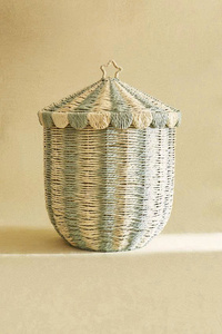 Natural rattan wicker <b>storage</b> <b>chest</b> for children, colorful round <b>storage</b> basket with lid. - Product Image 2