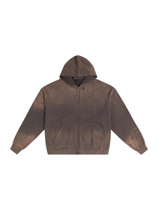 Sudadera con capucha de forro polar grueso para hombre, con cremallera completa, estilo vintage lavado, oversize, color liso, para uso casual de otoño - Product Image 6