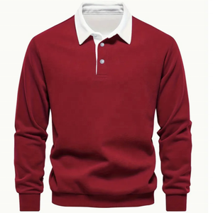 Chemise Homme Rouge à Manches Courtes Respirante Grande Taille en Tricot Polyester/Coton Couleur Unie Style Décontracté Col Blanc - Product Image 1
