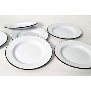 Luxury <b>White</b> Enamel Charger Plate with Black Rim Wholesale Metal Underplate Wedding Party Event <b>Dining</b> <b>Table</b> Decoration Plate - Product Image 3