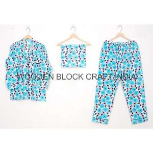 Ensemble de pyjama en coton assorti à motifs floraux, chemise et pantalon, doux et léger, pyjama d'été pour femmes, tenue de nuit - Product Image 6