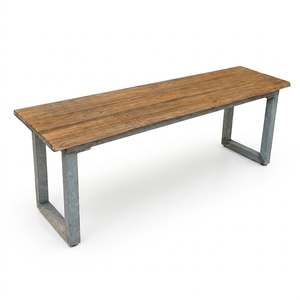 Banc de patio en teck massif à bords naturels, 2 places, avec pieds en métal, design traditionnel, durable, pour l'extérieur, hôtel, cour - Product Image 1