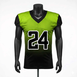 Camiseta de Fútbol Americano para Hombre, Verde y Negro Degradado, 24, Sublimada, de Malla Transpirable, Manga Corta, Cuello en V, con Números de Equipo - Product Image 1