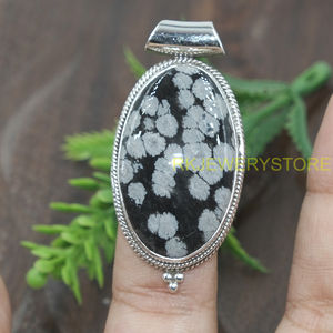 Pendentif en obsidienne flocon de neige naturelle, argent sterling 925, fait main, cabochon ovale, bijou de guérison en cristal, cadeau pour femme - Product Image 6