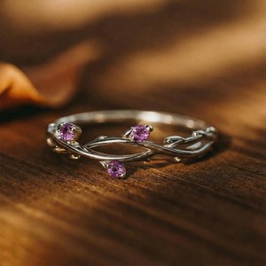 Bague en améthyste lavande, bague assortie, alliance torsadée, bague feuille inspirée de la nature, cadeau d'anniversaire, bague empilable - Product Image 3