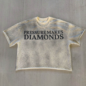 เสื้อยืดโอเวอร์ไซส์แขนสั้นทรงครอปสำหรับผู้ชาย รุ่น Pressure Makes Diamonds ผ้าถักระบายอากาศดี สไตล์สตรีทแวร์ คอกลม สีดำ - Product Image 4