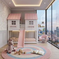 Lit superposé en bois massif, taille double, avec glissière, design moderne, écologique, convertible, couleur personnalisable pour chambre d'enfant