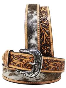Cinturón de Cuero Genuino con Hebilla de Aleación Estilo Western Premium, Patrón de Piel de Vaca con Pelo, Hecho a Mano, Estilo Vaquero Vintage, Duradero - Product Image 2