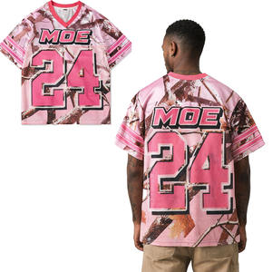 Camiseta de fútbol americano personalizada, camiseta de malla rosa camuflada, ropa de calle unisex, camiseta oversize con estampado de camuflaje, venta al por mayor OEM - Product Image 1