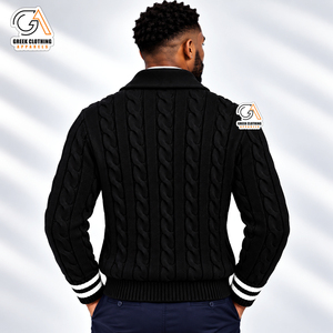 Phi Beta Sigma | Men's Black <b>Cable</b> <b>Knit</b> Cardigan Embroidered Phi Beta Sigma Crest Front Winter <b>Sweater</b> 100% Polyester - Product Image 2