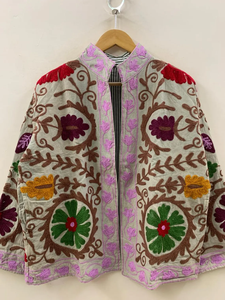 Unisex Handmade Suzani Embroidery <b>Velvet</b> Winter <b>Jacket</b> Vintage Boho Floral Pattern Breathable Knitted Cotton Filling Winter Coat - Product Image 5