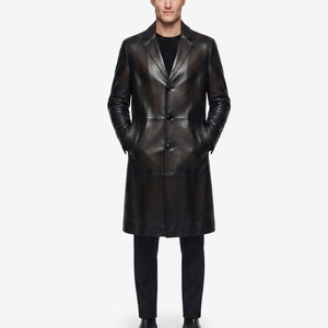 Nouvelle arrivée, manteau long en cuir imperméable pour homme, classique, boutonné sur toute la longueur, vêtements d'extérieur d'hiver, col élégant, manches longues - Product Image 1