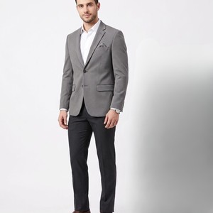 Blazer de costume 100 % polyester léger 250 GSM, tissé gris uni, extensible dans les quatre sens, anti-plis, qualité supérieure pour mariage - Product Image 1