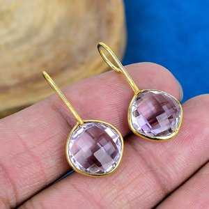 Boucles d'oreilles en améthyste rose naturelle, forme coussin, pierre précieuse, finition or 18 carats sur argent sterling 925 - Product Image 4