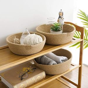 Ensemble de 3 paniers de rangement en corde de jute tressée à la main, finition naturelle avec poignées en cuir, pour le rangement et l'organisation - Product Image 4