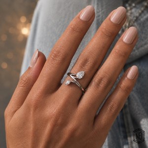 Anillo Toi Et Moi de Moissanita con Corte Pera y Marquesa de 1 Quilate, Floral, Plata 925 Original, Anillo de Boda, Regalo de Compromiso para Ella - Product Image 4