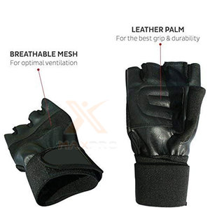 High Quality Customized Leather Gym Fitness <b>Gloves</b> with Non-Slip Adjustable Wrist Strap for <b>Weight</b> Lifting - Product Image 3