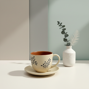 สินค้าคุณภาพพรีเมียม 3461045-0.23 ชุดถ้วยและจานรองทำจากเซรามิก ลายพิมพ์พฤกษศาสตร์ ผิวด้าน - Product Image 3