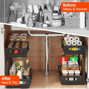 2 pezzi cassetti di stoccaggio estraibili a 2 livelli 5 cestini in rete regolabili in altezza organizzatore lavello per la cucina di casa - Product Image 4
