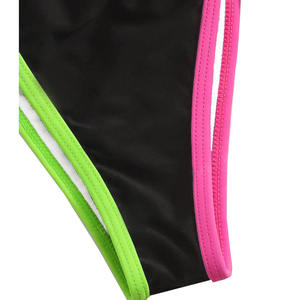Conjunto de Bikini Ecológico para Mujer con Ribete en Contraste, Negro, Verde, Rosa, Top Triangular con Cuello Halter y Lazos Laterales, Traje de Baño de Dos Piezas en Spandex - Product Image 2