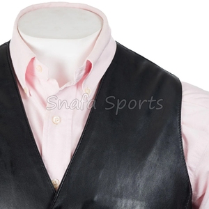 เสื้อกั๊กหนังแท้สีดำสำหรับผู้ชาย เสื้อกั๊กสไตล์ไบค์เกอร์สำหรับขี่มอเตอร์ไซค์ คุณภาพพรีเมียม - Product Image 3