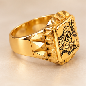 Bague de mode pour homme en or massif 14 carats, bague signet carrée de luxe, bijou en or gravé complexe - Product Image 2