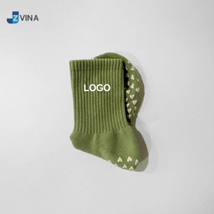 Wholesale <b>Custom</b> Cotton Sage Green Olive Color <b>Grip</b> Breathable Crew <b>Socks</b> Private Label Non-Slip Sports <b>Socks</b> for Pilates Yoga - Product Image 4