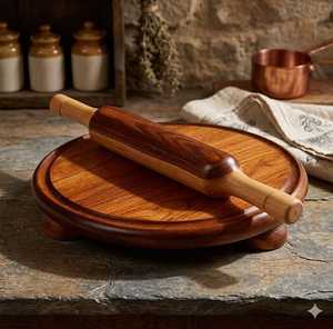 Durable Wooden <b>Rolling</b> Board and Belan for Chapati Making - Product Image 2