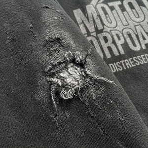 High-quality Oversized Boxy <b>Cropped</b> Men's Zip-up Hoodie Custom Acid Wash Distressed Faded DTG Printed Embroidered <b>Rhinestone</b> - Product Image 6