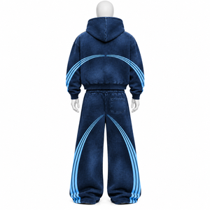 Ensemble de survêtement unisexe personnalisé 2 pièces (hoodie et pantalon) en coton épais délavé à l'acide, style streetwear vintage décontracté - Product Image 2