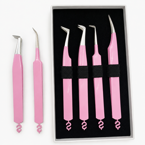 Ensemble de pinces à cils en acier inoxydable personnalisées de qualité supérieure, pointe inclinée rose, applicateur de cils, outils professionnels durables - Product Image 4