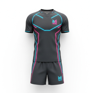 Tenue de rugby professionnelle personnalisée avec nom et numéro d'équipe, impression par sublimation, tissu résistant, ensemble maillot et short de rugby - Product Image 1