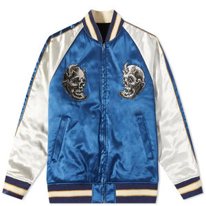 <b>Men's</b> Black Velvet Bomber Jacket <b>Gothic</b> Skull Embroidery Back Print Stand Collar Regular Fit Winter Style Satin Lining - Product Image 3