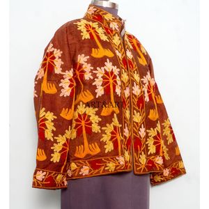 Vintage Floral Embroidery Button Cotrise Jacket Cotton Stripe Lining Handmade Autumn Winter Breathable Quick Dry Eco-Friendly - Product Image 4