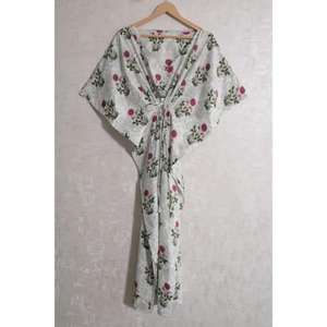 Caftán de Algodón con Estampado Artesanal para Mujer, Vestido Bohemio de Verano, Holgado, Ligero, para Playa o Descanso, Cintura Natural - Product Image 1