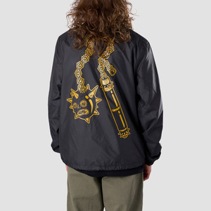 Veste vintage noire Turndown Coach Line pour homme avec logos imprimés, idéale pour un usage quotidien en extérieur - Product Image 1