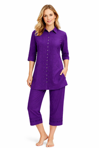 Women's Viscose Embroidered Collar Cord Set Two Pieces Casual Shirt Top and <b>Pants</b> Manufacturer - Product Image 4