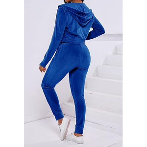 Combinaison polaire bleue à capuche et manches longues pour femme Twin City, taille haute, fermeture éclair, coupe régulière, longueur intégrale, couleur unie, idéale pour la gym et l'hiver - Product Image 3