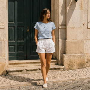 T-shirt en lin 100% 170GSM pour femme, style baby tee, antibactérien, écologique, personnalisable - Product Image 2