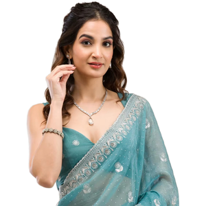 Colección Premium de Saris con Trabajo de Diamantes en Chifón Crujiente, Catálogo Completo Disponible a Precio de Mayoreo, Colección Premium de Saris. - Product Image 1