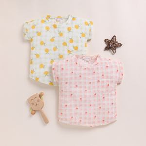 Premium Quality Organic Muslin Oversized Tees Set Orange and Strawberry Colors Pack of 2 Baby Clothing - Product Image 1